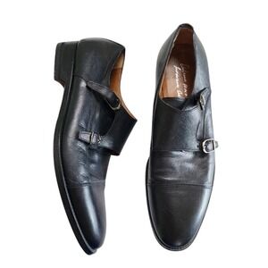 Antonio Maurizi Mens Black Leather Double Monk Strap Cap Toe Dress Shoes Size 44